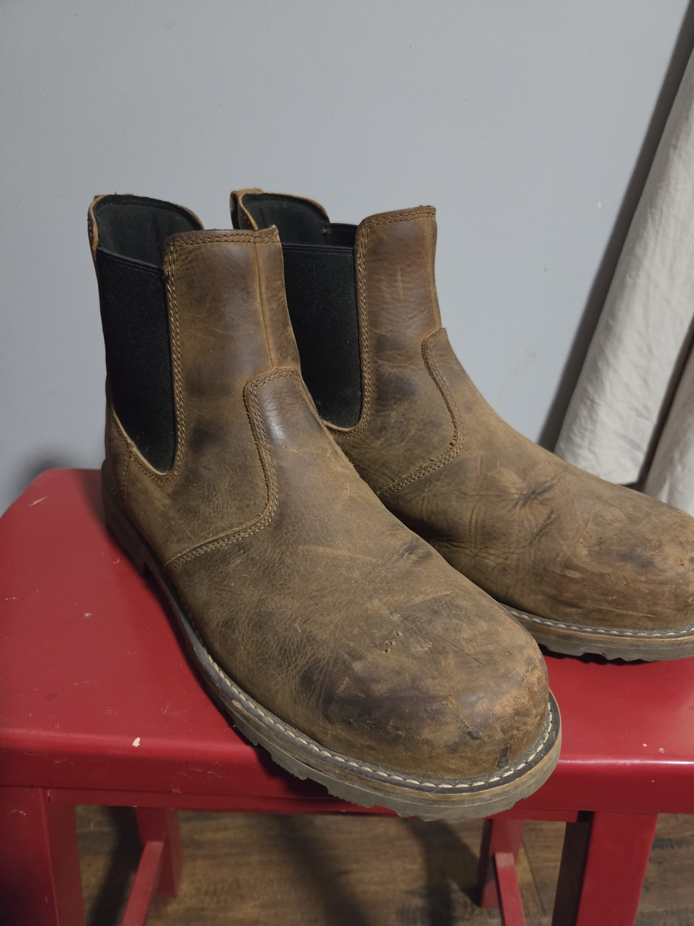 Men's Brown Leather Chelsea Work Boots Steel Toe Size 12